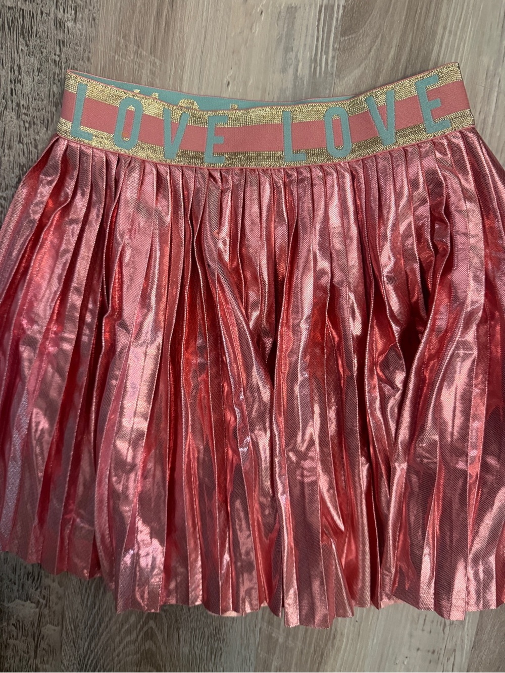Girls' Shimmer Pleated Skirt with 'LOVE' Elastic Waistband - Pink
